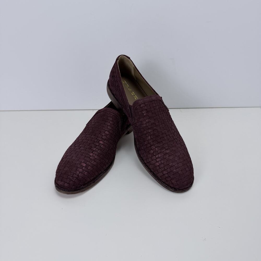 New Trask Shoes Women's 7.5M Loafers Metallic Woven Suede Slip On Burgundy Red